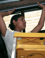 Young woman on a ladder